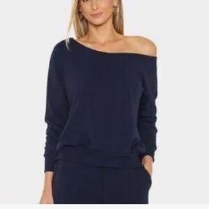 L'AGENCE Kimora Off-the-Shoulder Navy Sweater Size Small
